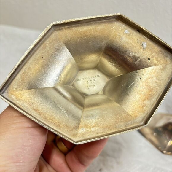 Pair of Silver Plate Candlesticks Pointed Gothic Vintage Sheffield READ - Picture 5 of 6